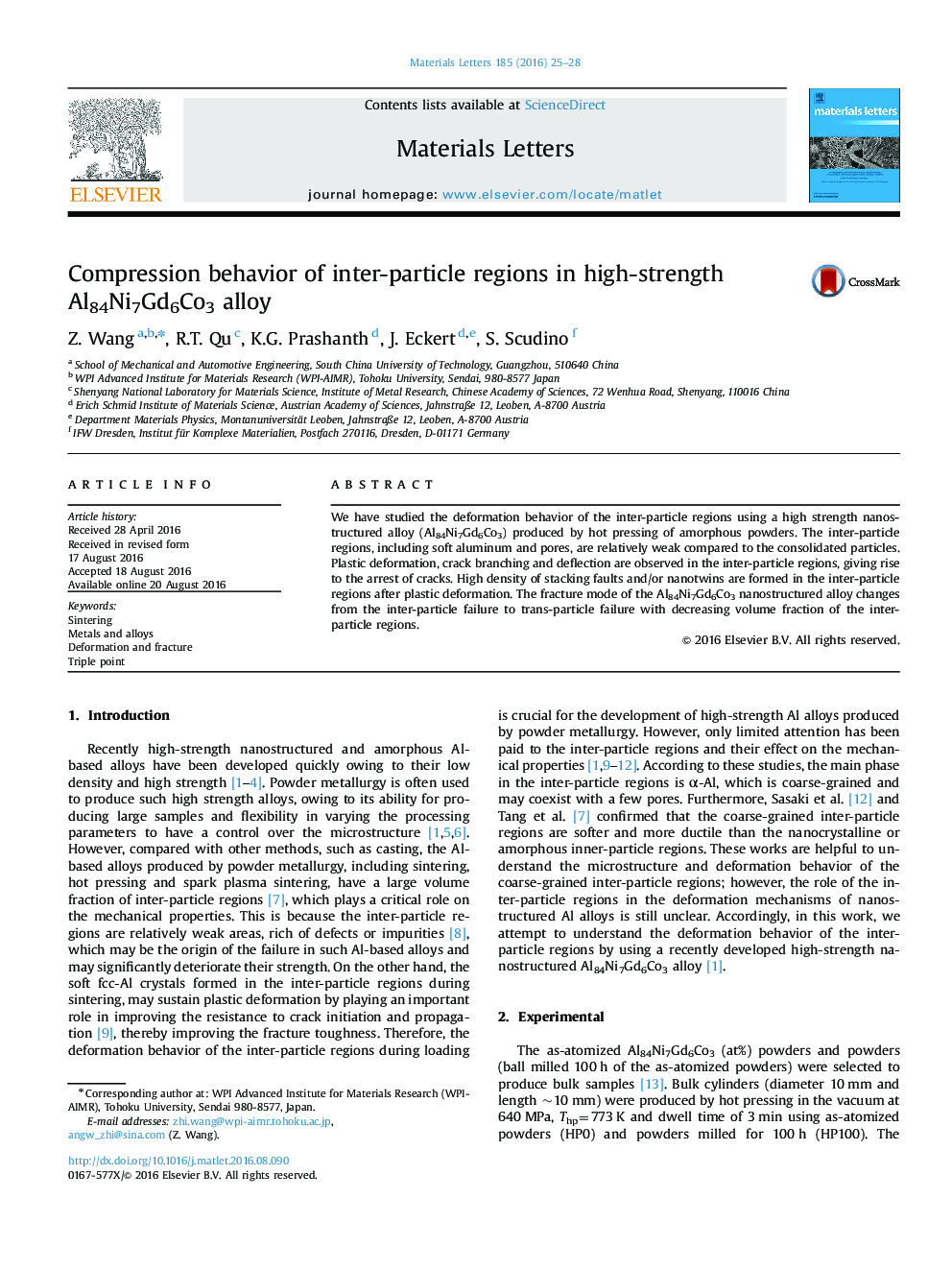 Compression behavior of inter-particle regions in high-strength Al84Ni7Gd6Co3 alloy