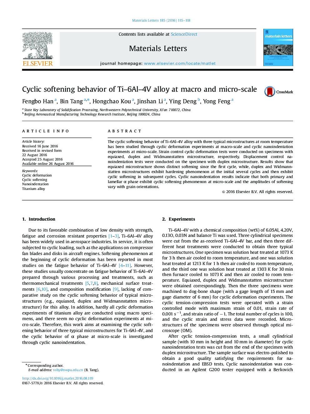 Cyclic softening behavior of Ti-6Al-4V alloy at macro and micro-scale