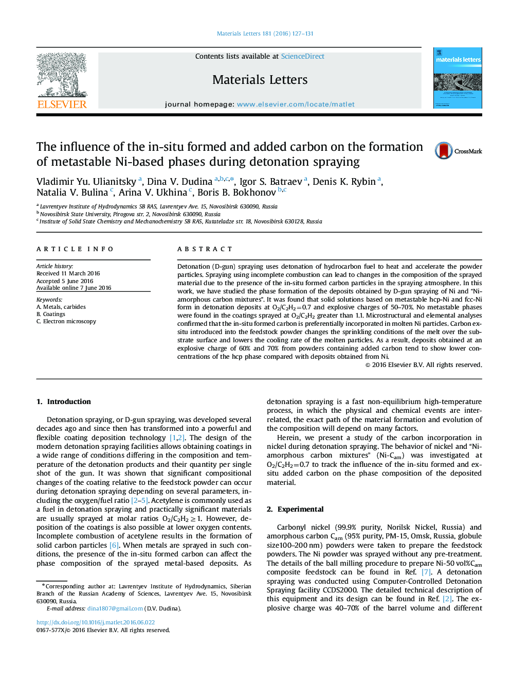 The influence of the in-situ formed and added carbon on the formation of metastable Ni-based phases during detonation spraying