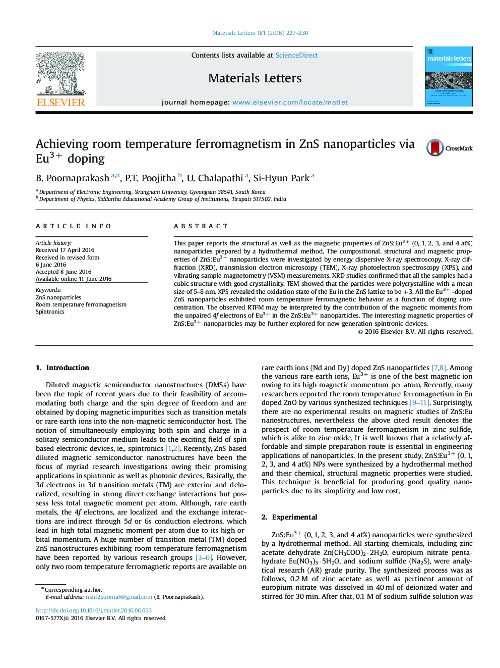 Achieving room temperature ferromagnetism in ZnS nanoparticles via Eu3+ doping