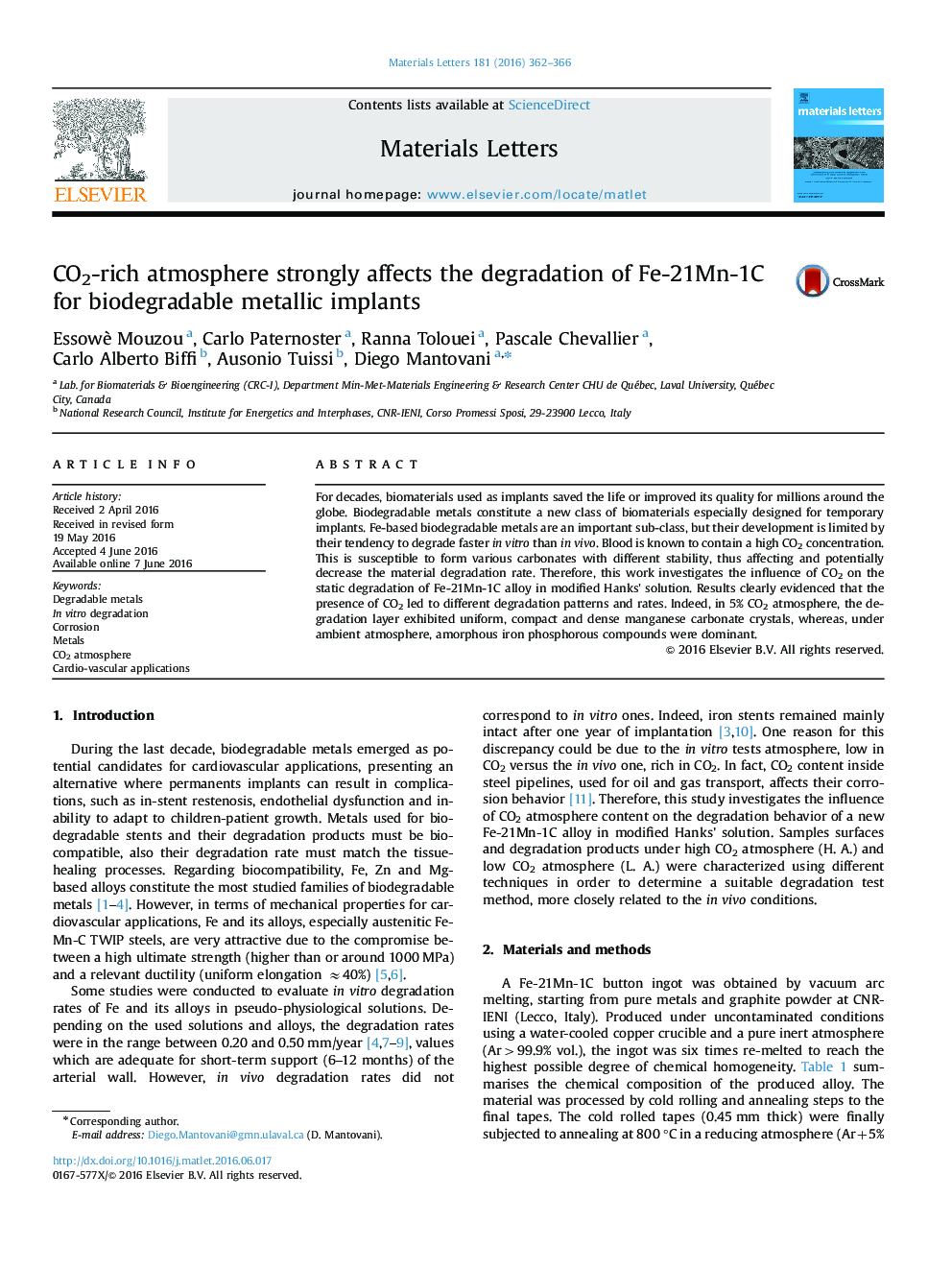 CO2-rich atmosphere strongly affects the degradation of Fe-21Mn-1C for biodegradable metallic implants