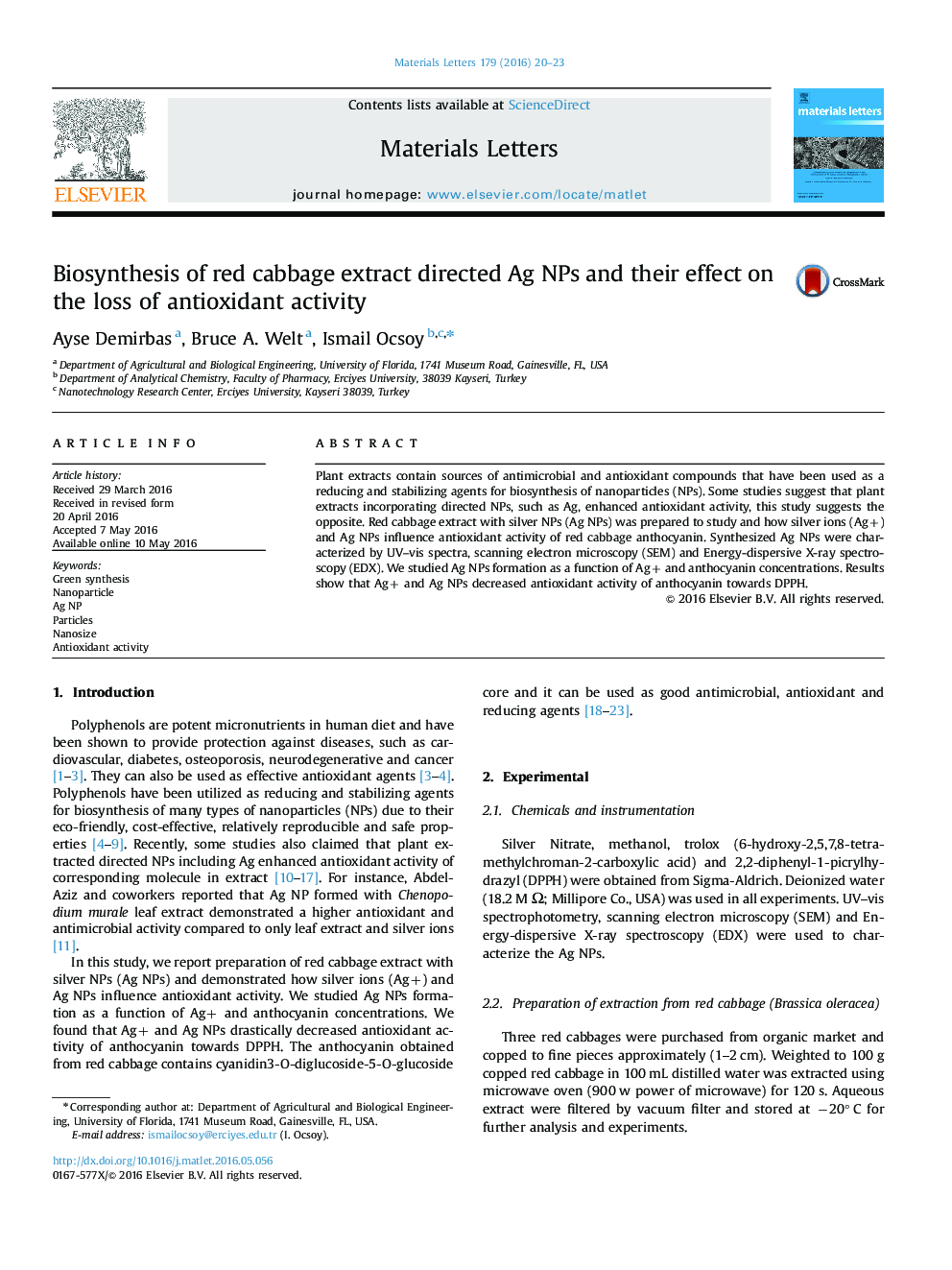 Biosynthesis of red cabbage extract directed Ag NPs and their effect on the loss of antioxidant activity