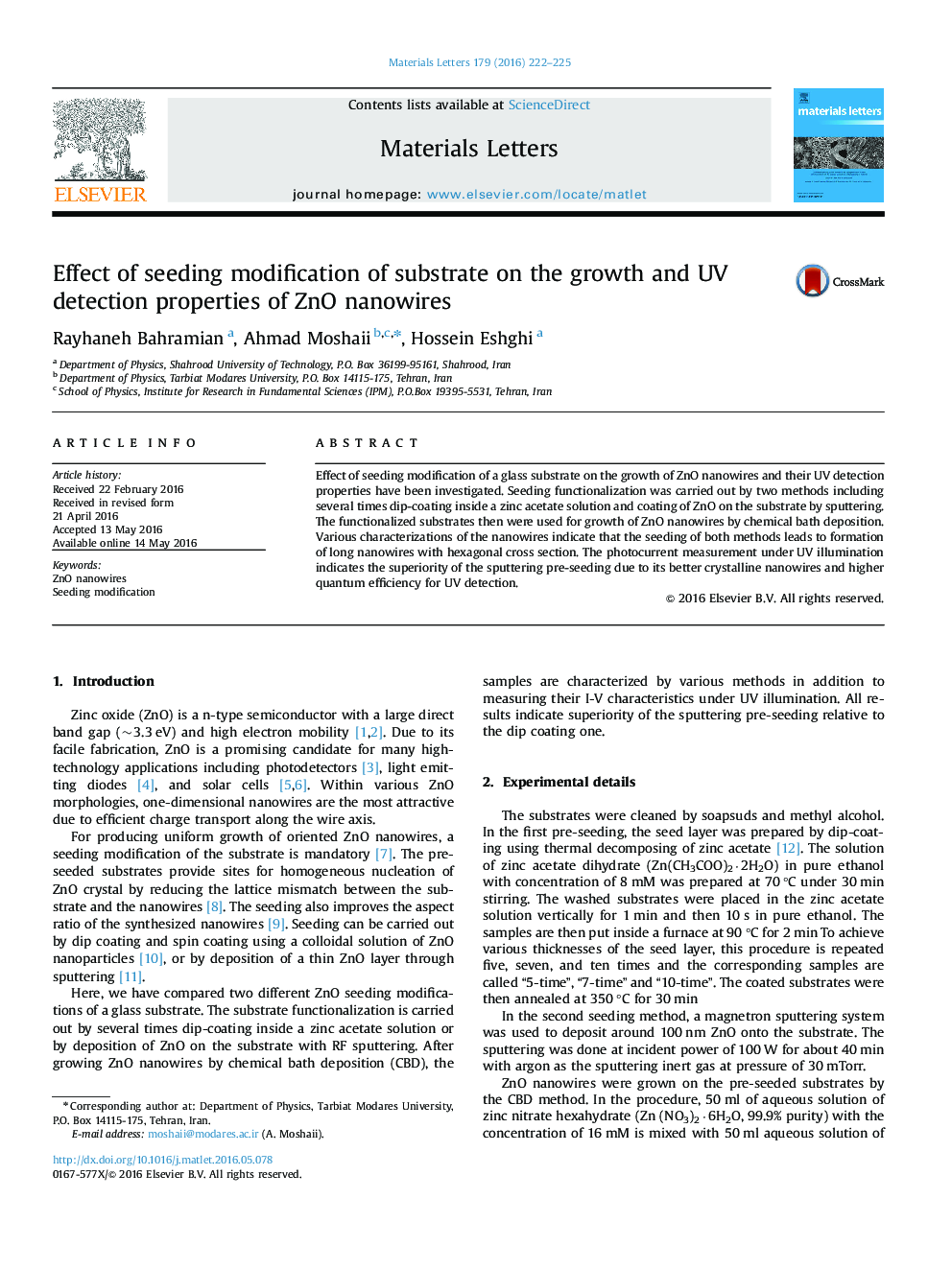 Effect of seeding modification of substrate on the growth and UV detection properties of ZnO nanowires