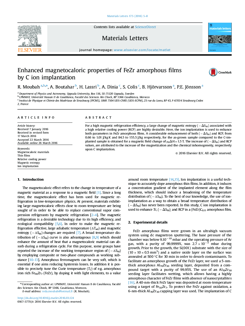 Enhanced magnetocaloric properties of FeZr amorphous films by C ion implantation