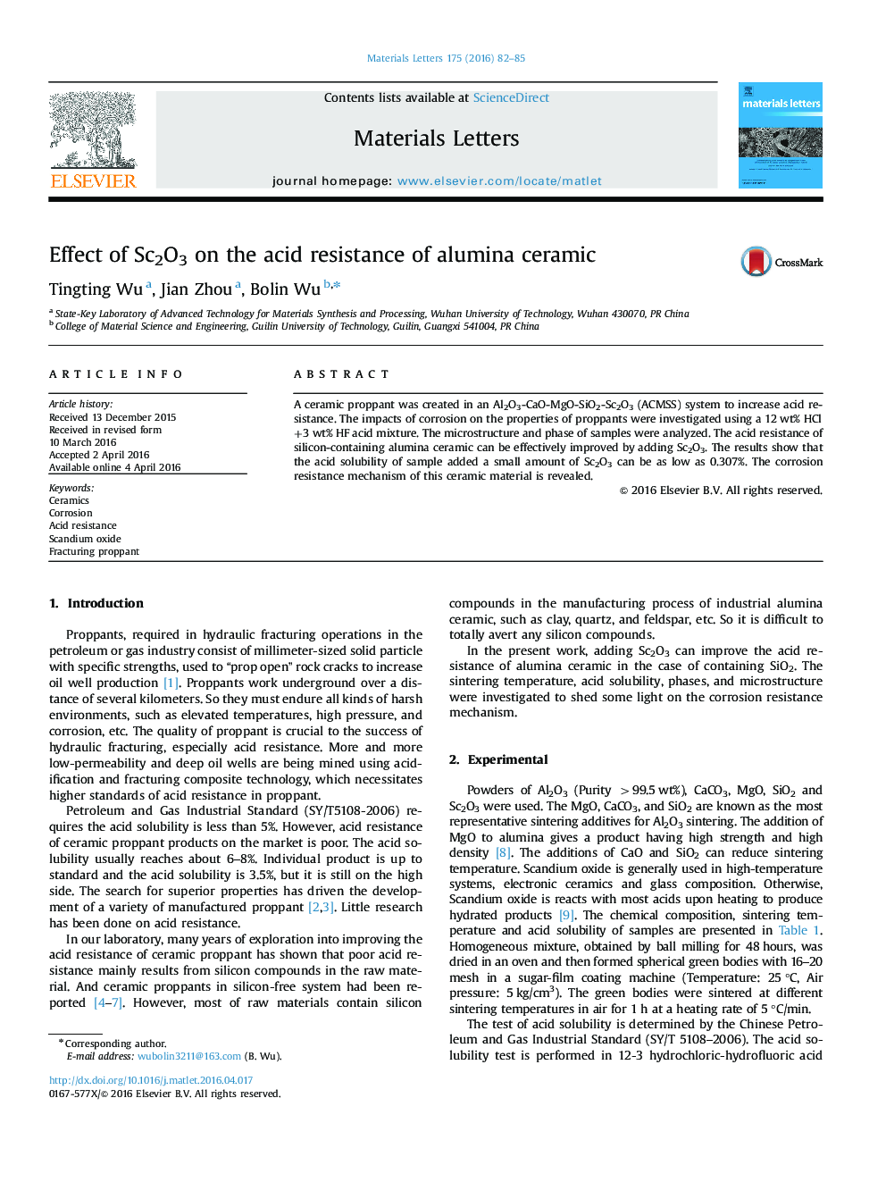 Effect of Sc2O3 on the acid resistance of alumina ceramic