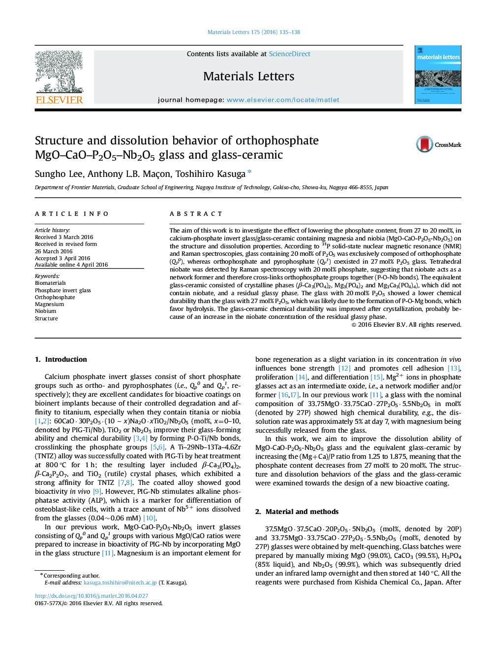 Structure and dissolution behavior of orthophosphate MgO-CaO-P2O5-Nb2O5 glass and glass-ceramic