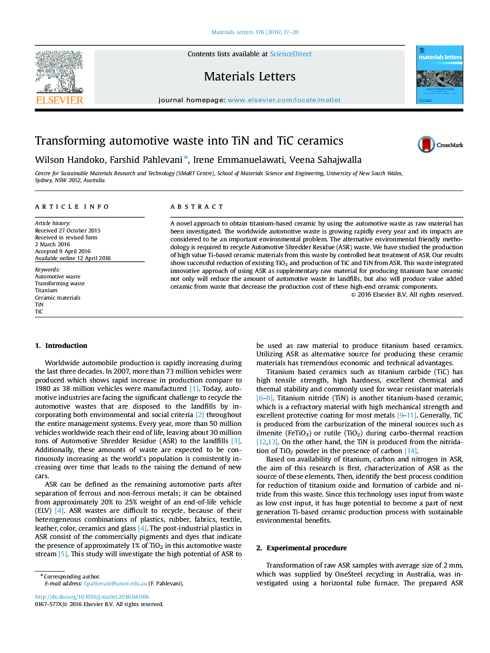 Transforming automotive waste into TiN and TiC ceramics