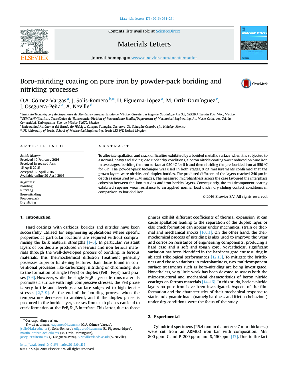 Boro-nitriding coating on pure iron by powder-pack boriding and nitriding processes