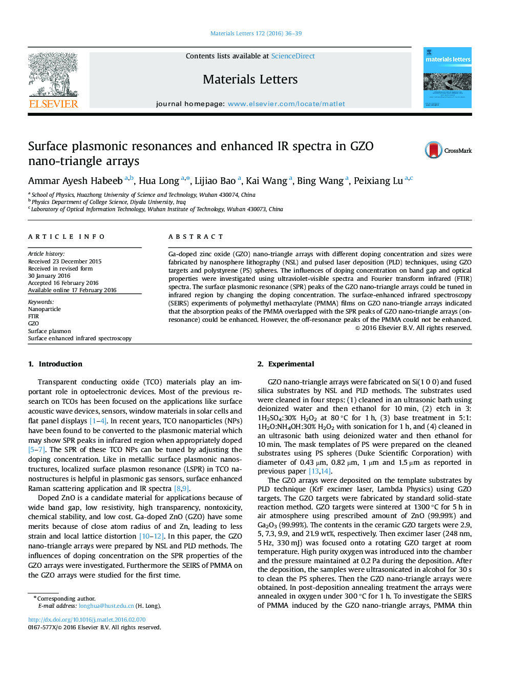 Surface plasmonic resonances and enhanced IR spectra in GZO nano-triangle arrays