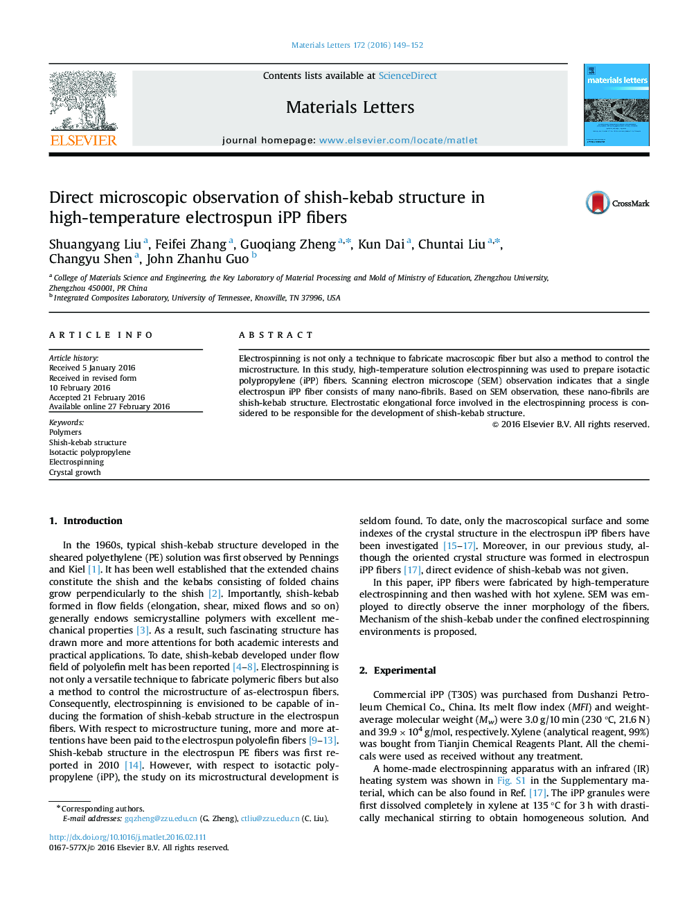 Direct microscopic observation of shish-kebab structure in high-temperature electrospun iPP fibers