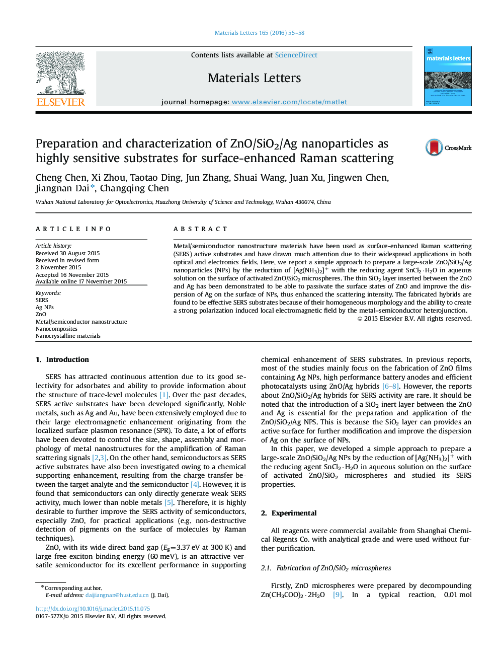 Preparation and characterization of ZnO/SiO2/Ag nanoparticles as highly sensitive substrates for surface-enhanced Raman scattering