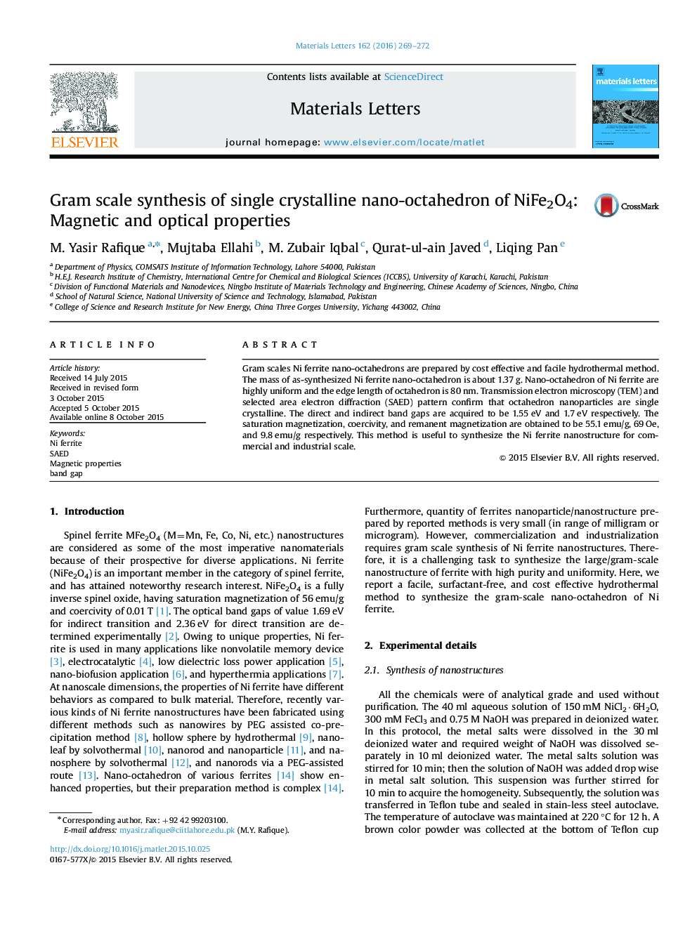 Gram scale synthesis of single crystalline nano-octahedron of NiFe2O4: Magnetic and optical properties