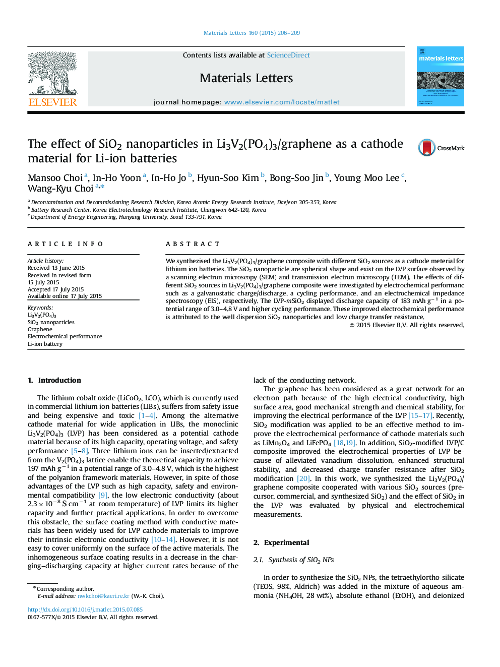 The effect of SiO2 nanoparticles in Li3V2(PO4)3/graphene as a cathode material for Li-ion batteries