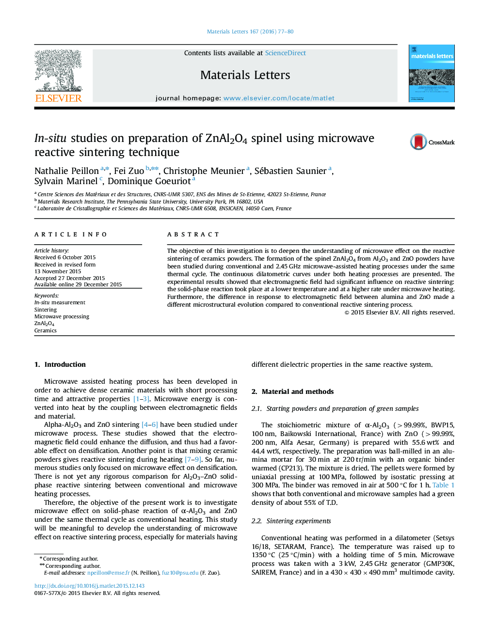 In-situ studies on preparation of ZnAl2O4 spinel using microwave reactive sintering technique