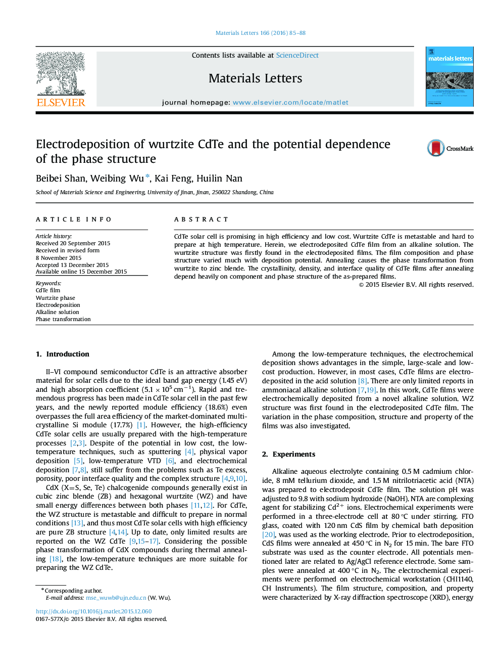 Electrodeposition of wurtzite CdTe and the potential dependence of the phase structure