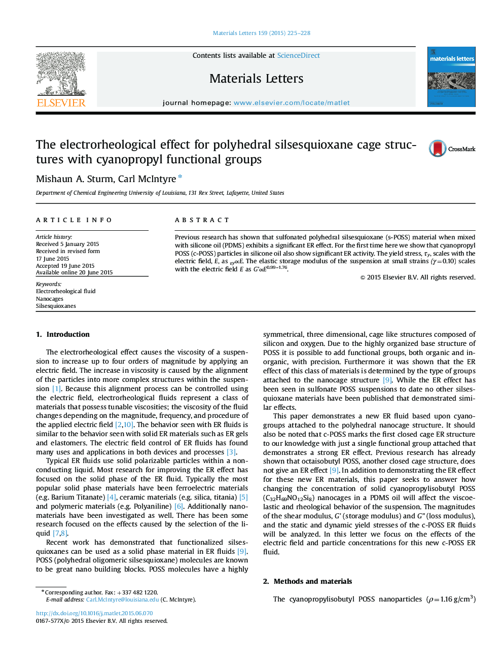 The electrorheological effect for polyhedral silsesquioxane cage structures with cyanopropyl functional groups