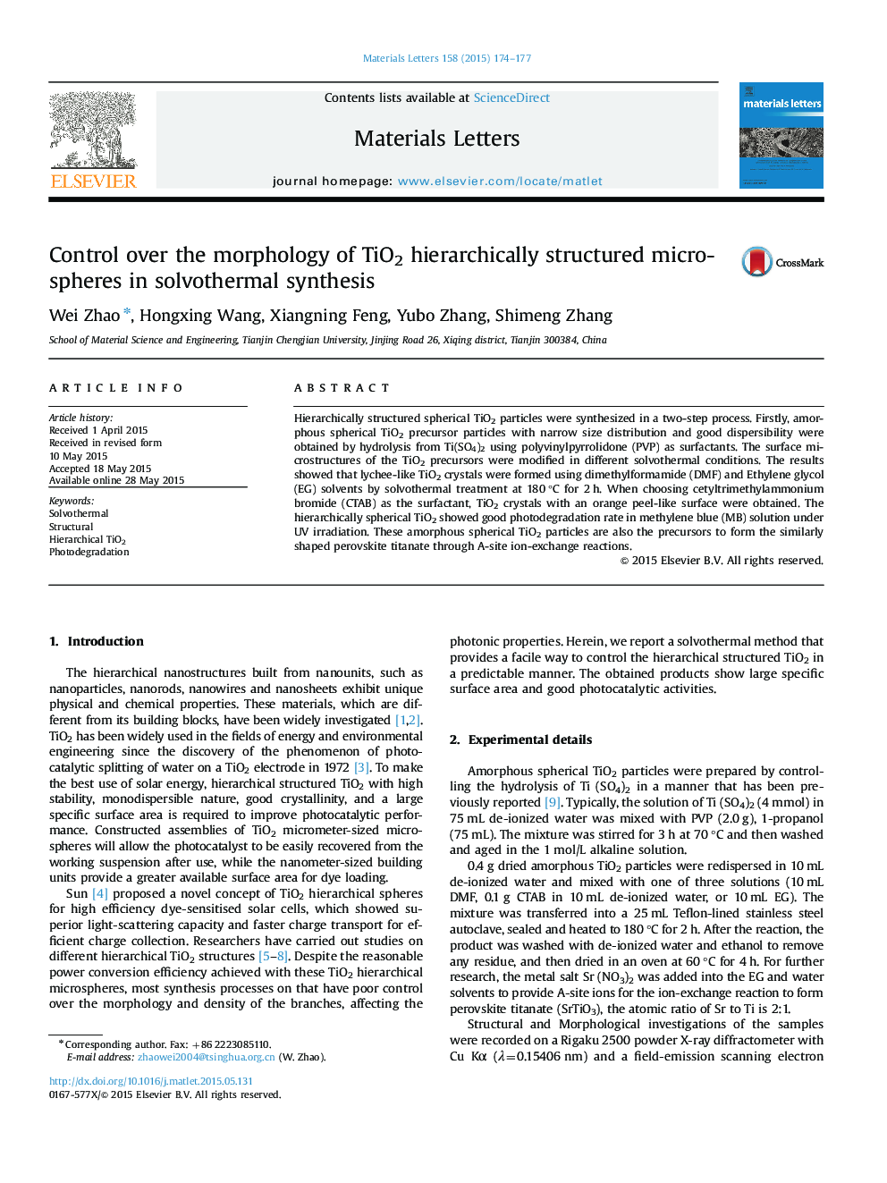 Control over the morphology of TiO2 hierarchically structured microspheres in solvothermal synthesis