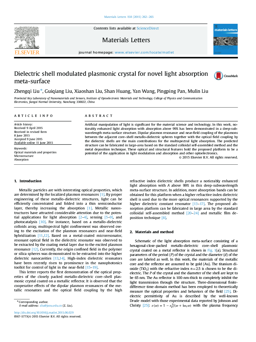 Dielectric shell modulated plasmonic crystal for novel light absorption meta-surface