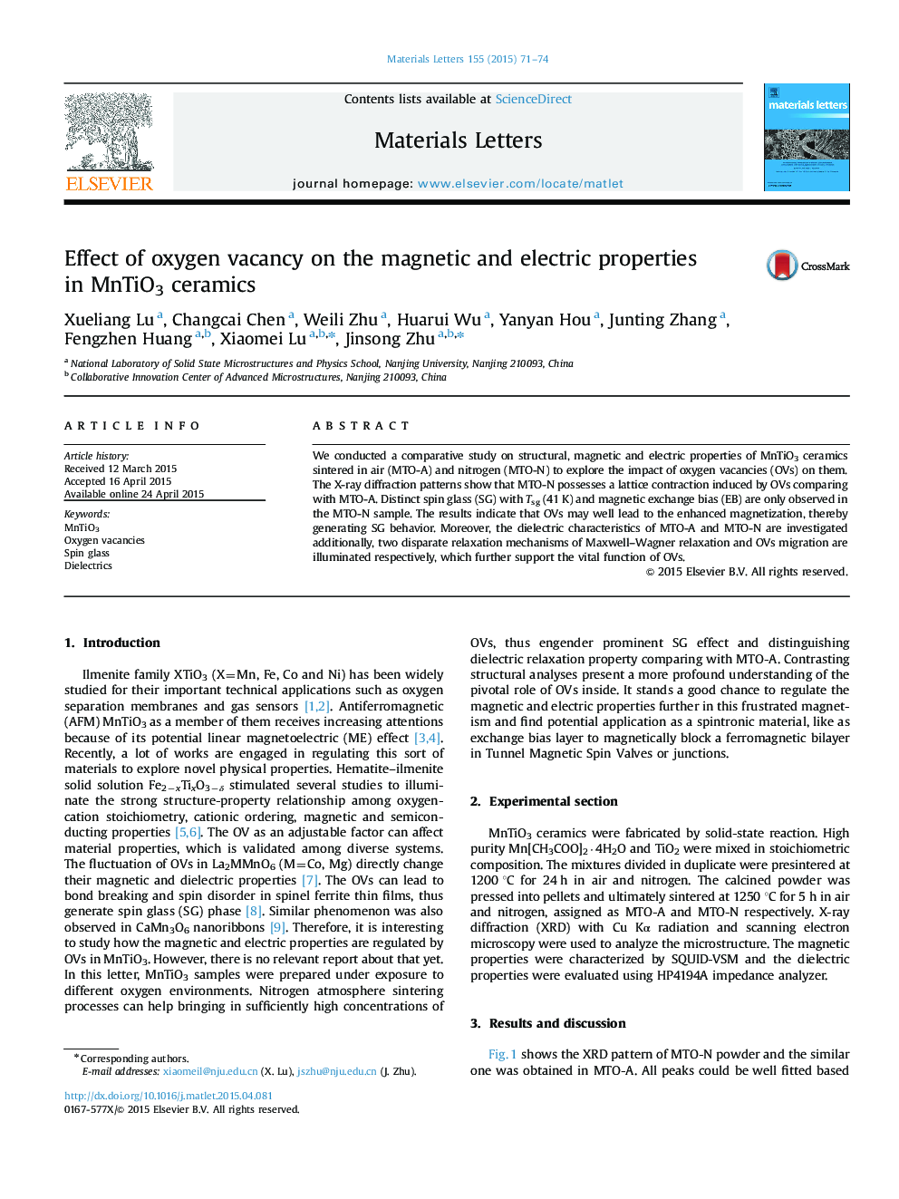 Effect of oxygen vacancy on the magnetic and electric properties in MnTiO3 ceramics