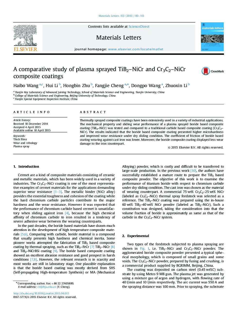 A comparative study of plasma sprayed TiB2–NiCr and Cr3C2–NiCr composite coatings