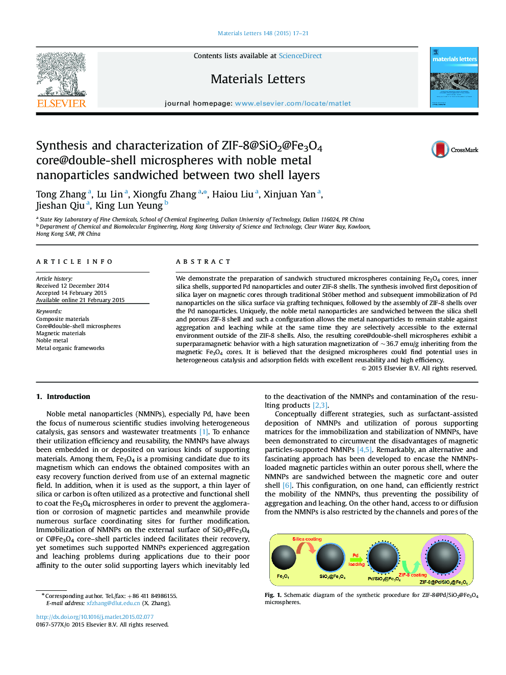 Synthesis and characterization of ZIF-8@SiO2@Fe3O4 core@double-shell microspheres with noble metal nanoparticles sandwiched between two shell layers