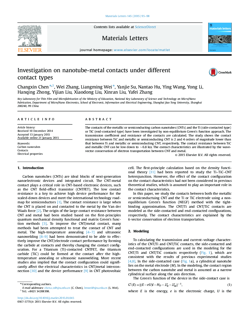 Investigation on nanotube-metal contacts under different contact types