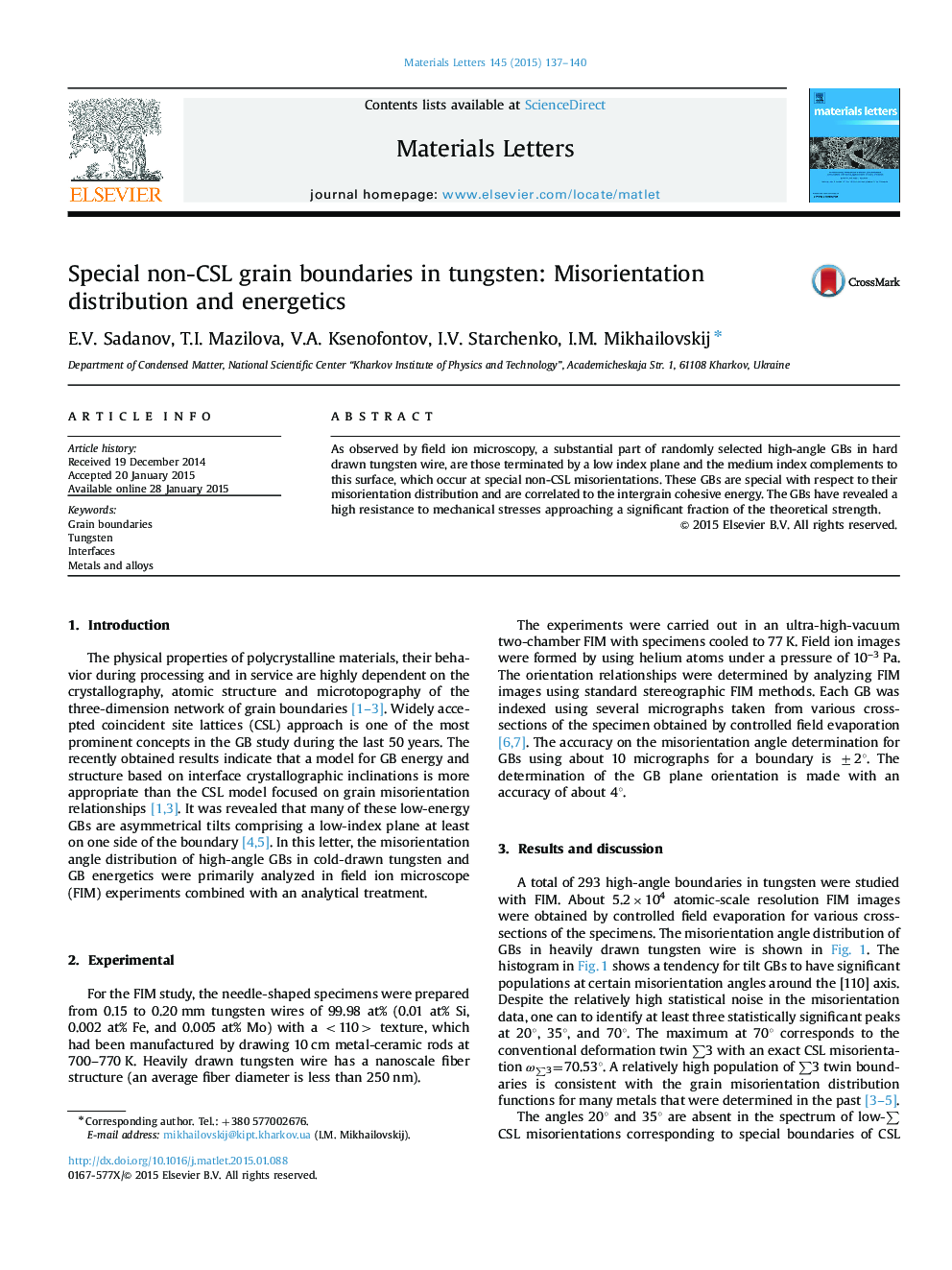 Special non-CSL grain boundaries in tungsten: Misorientation distribution and energetics