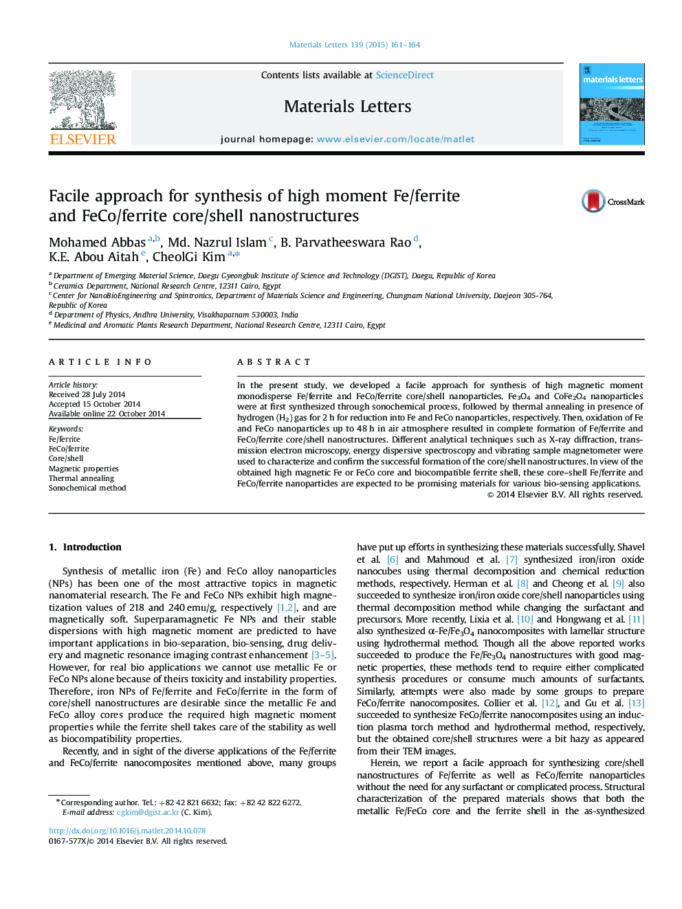 Facile approach for synthesis of high moment Fe/ferrite and FeCo/ferrite core/shell nanostructures