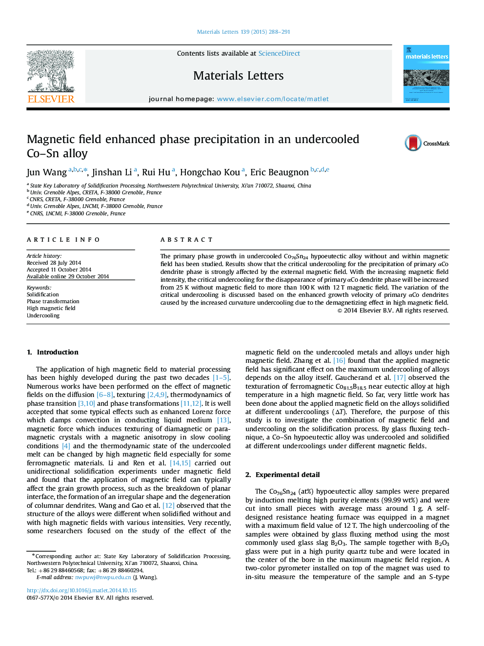 Magnetic field enhanced phase precipitation in an undercooled Co-Sn alloy