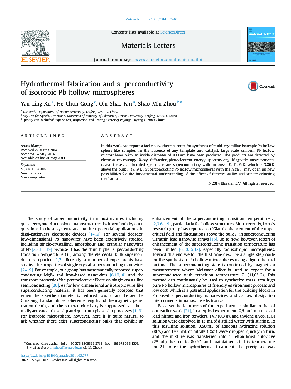 Hydrothermal fabrication and superconductivity of isotropic Pb hollow microspheres