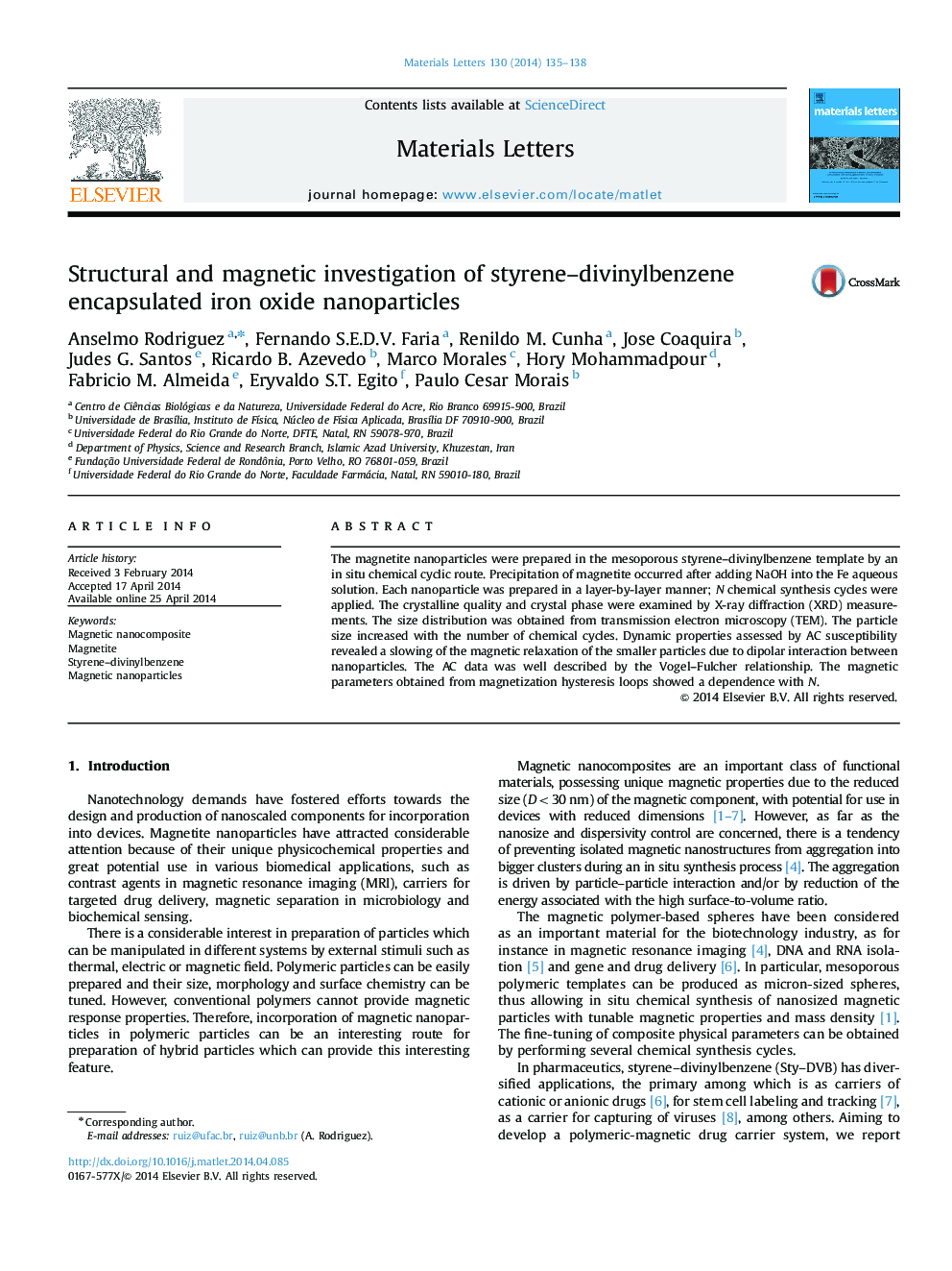 Structural and magnetic investigation of styrene–divinylbenzene encapsulated iron oxide nanoparticles