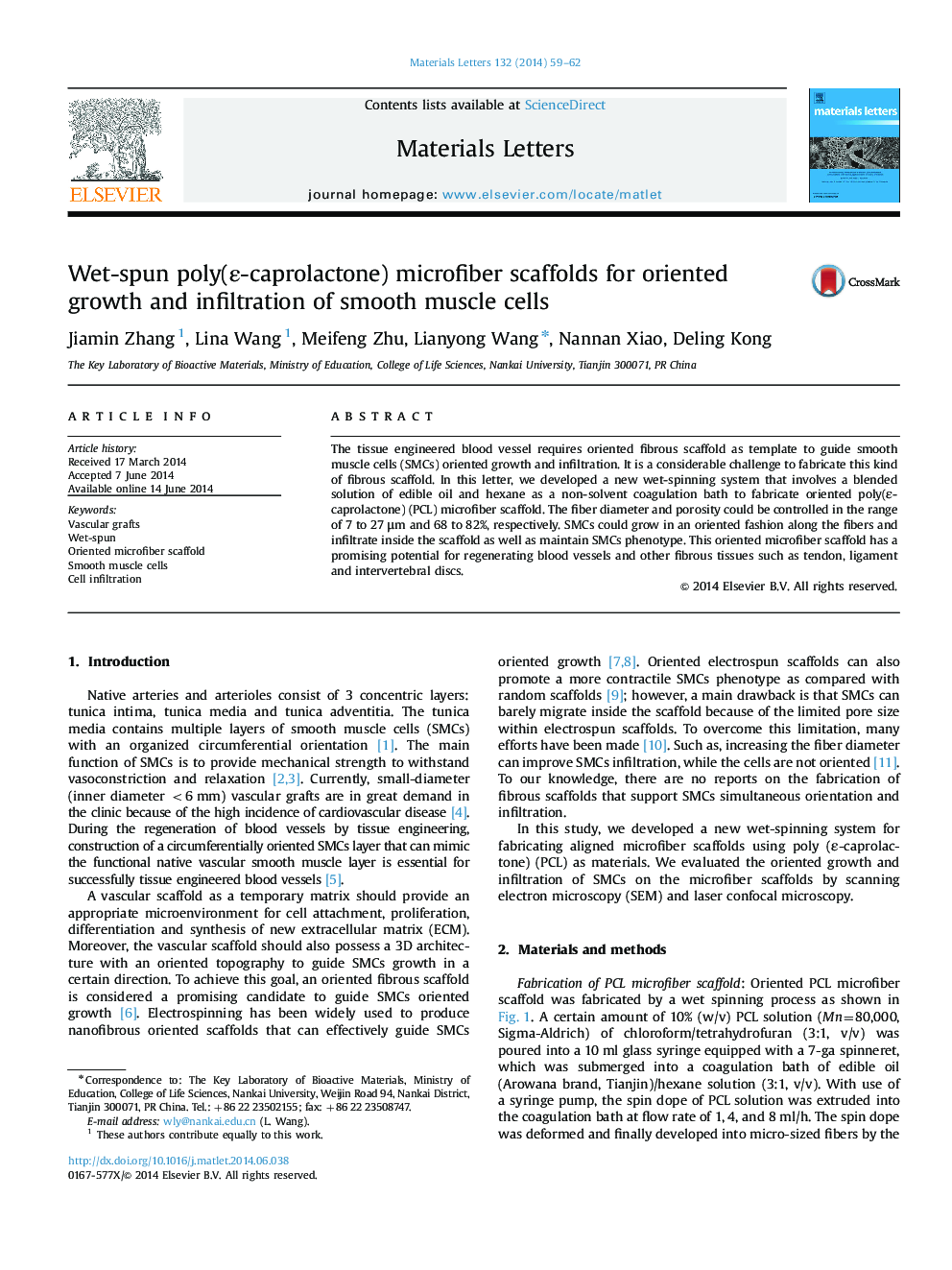 Wet-spun poly(ε-caprolactone) microfiber scaffolds for oriented growth and infiltration of smooth muscle cells