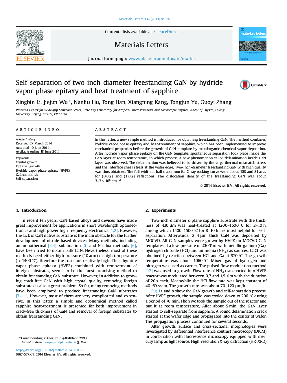 Self-separation of two-inch-diameter freestanding GaN by hydride vapor phase epitaxy and heat treatment of sapphire