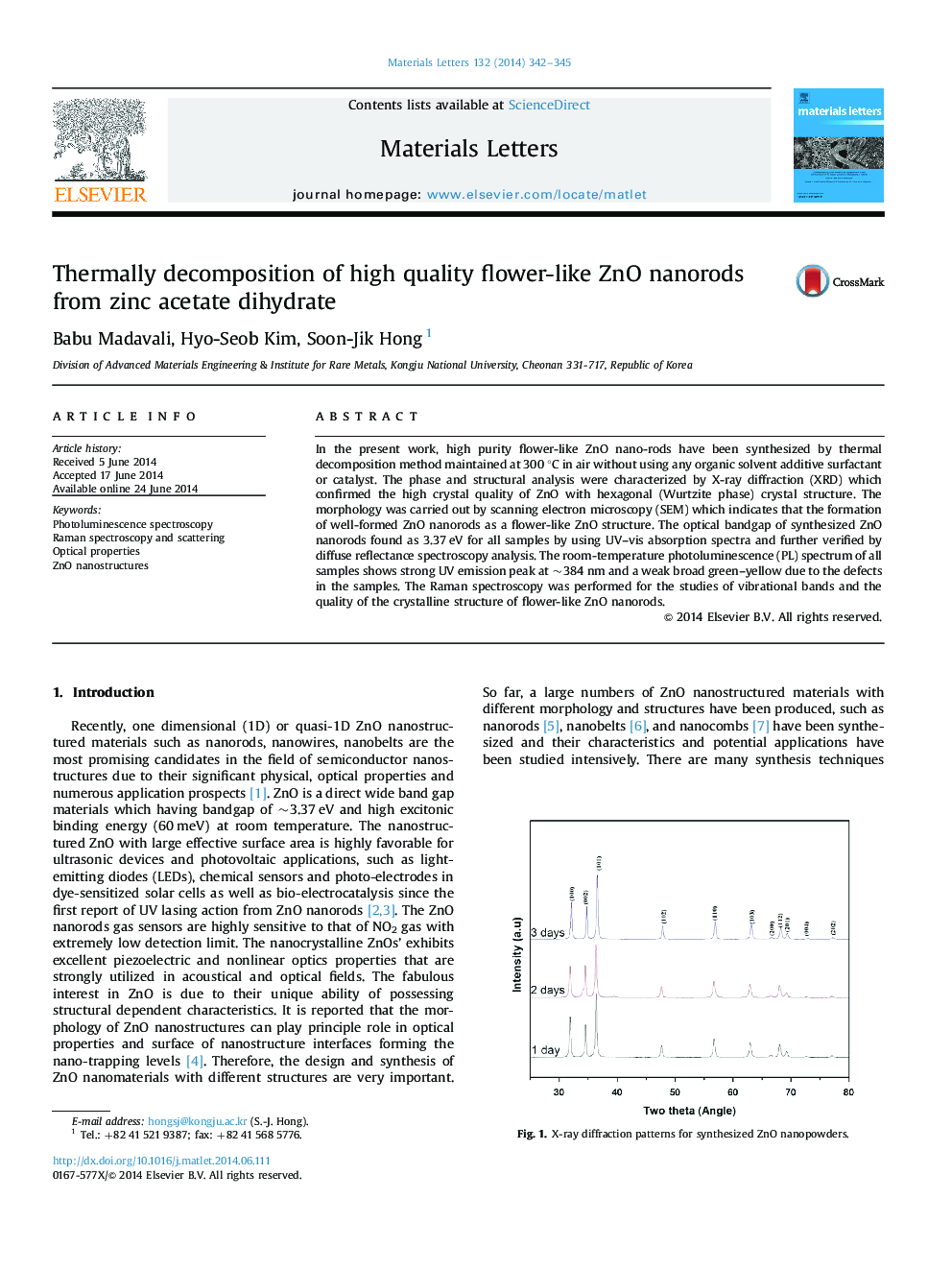 Thermally decomposition of high quality flower-like ZnO nanorods from zinc acetate dihydrate