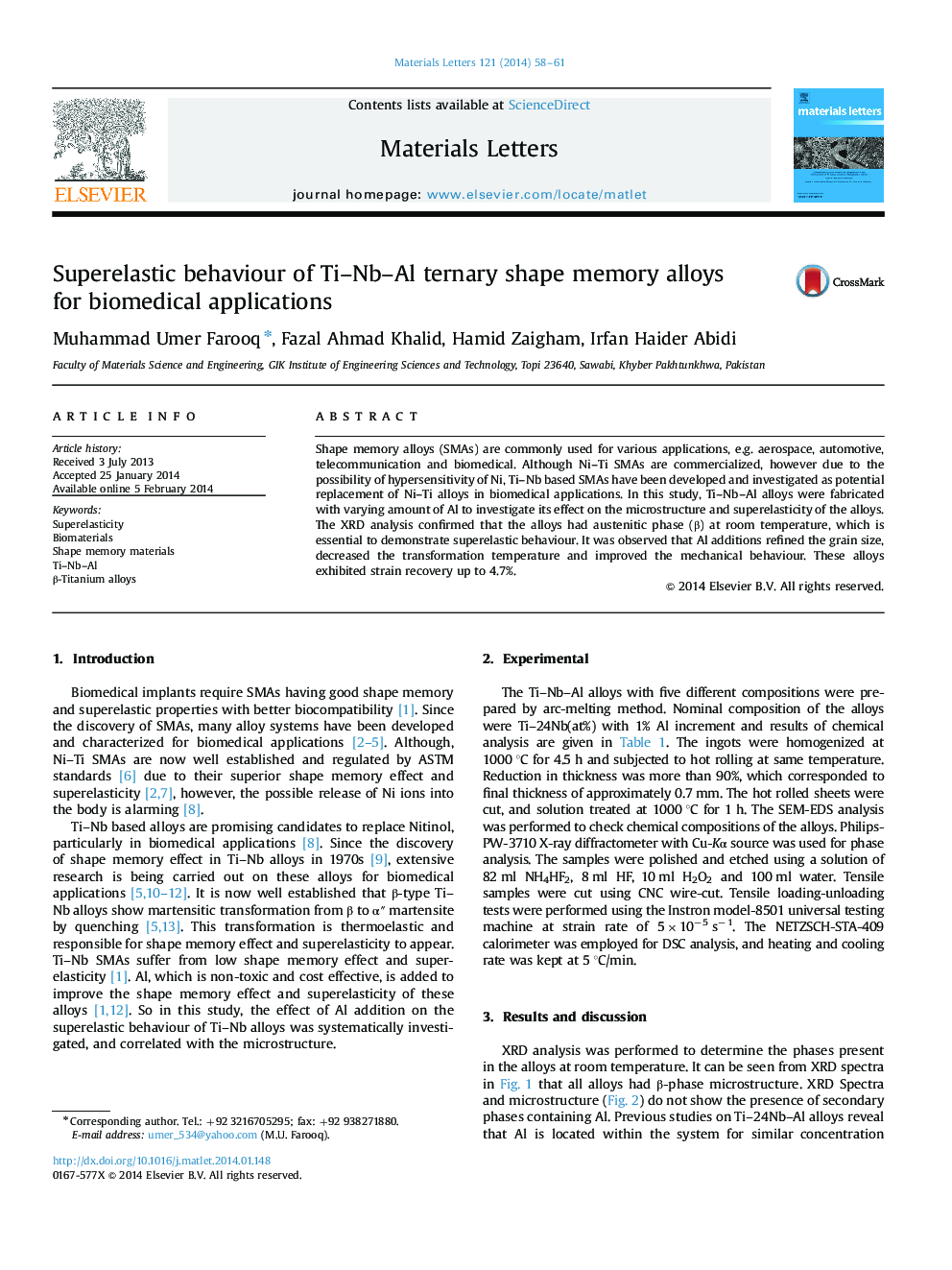 Superelastic behaviour of Ti-Nb-Al ternary shape memory alloys for biomedical applications