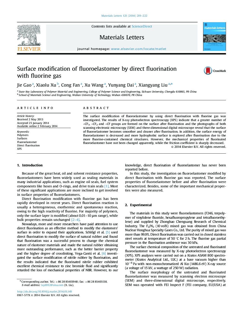 Surface modification of fluoroelastomer by direct fluorination with fluorine gas