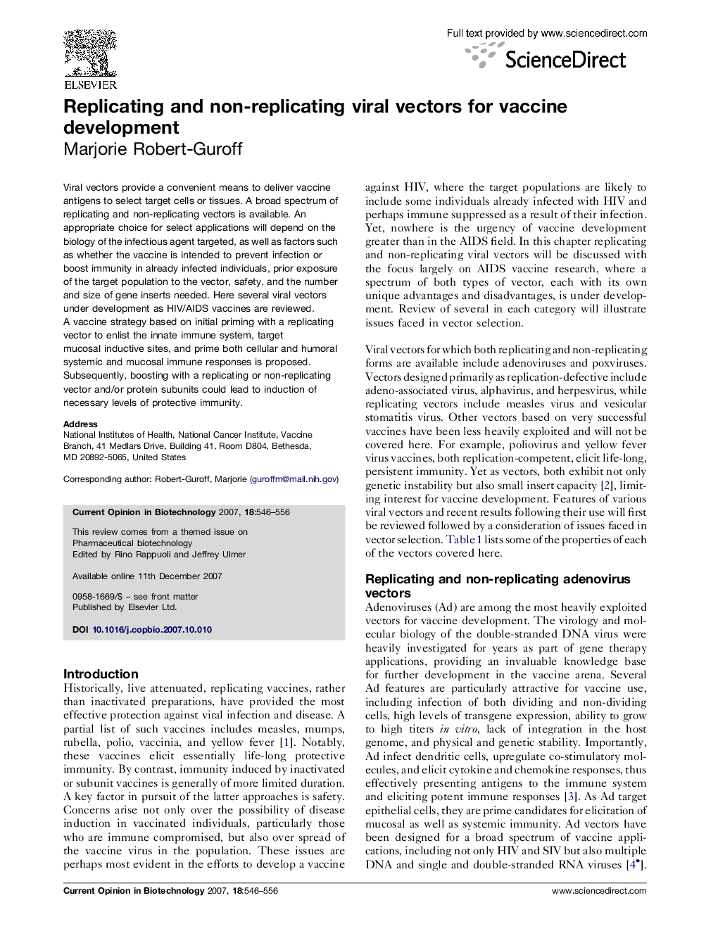 عکس صفحه اول مقاله: Replicating and non-replicating viral vectors for vaccine development Replicating and non-replicating viral vectors for vaccine development