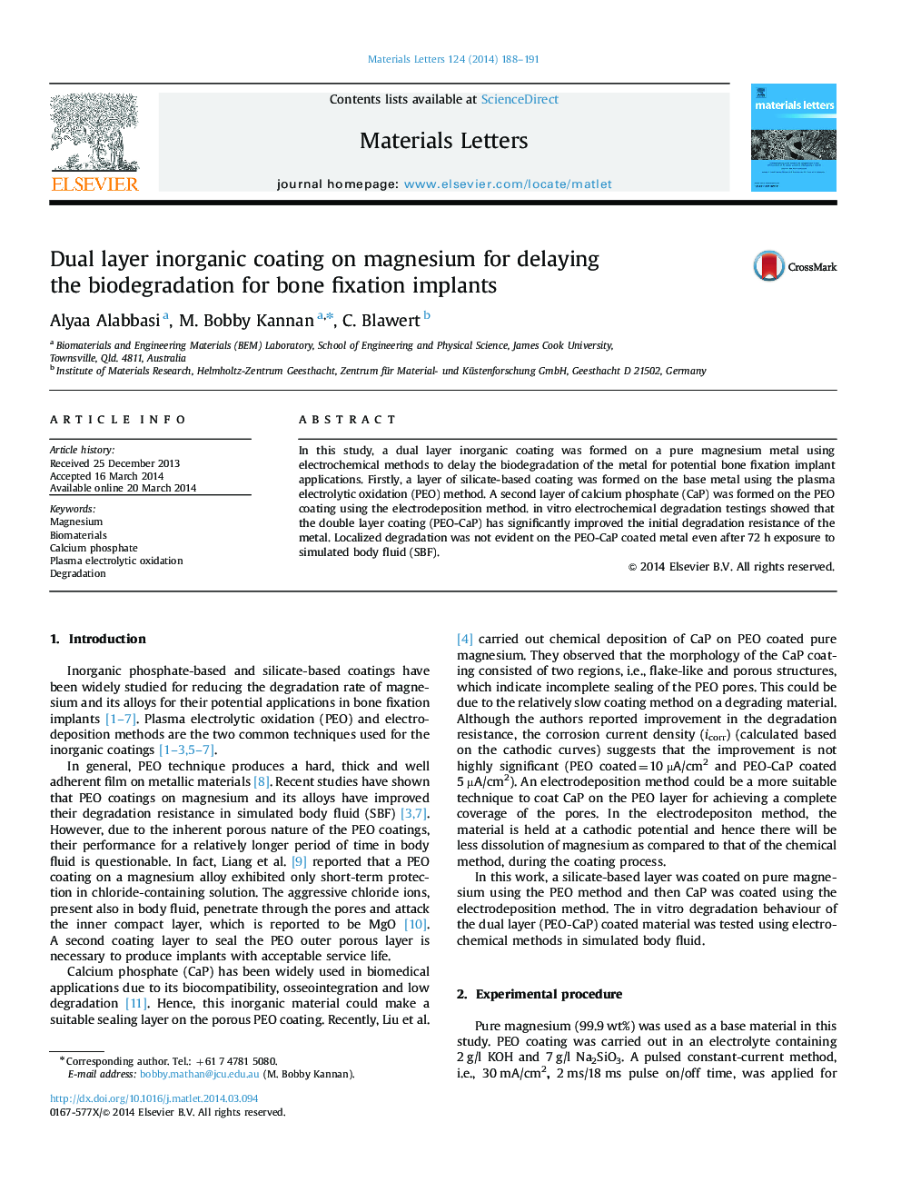 Dual layer inorganic coating on magnesium for delaying the biodegradation for bone fixation implants