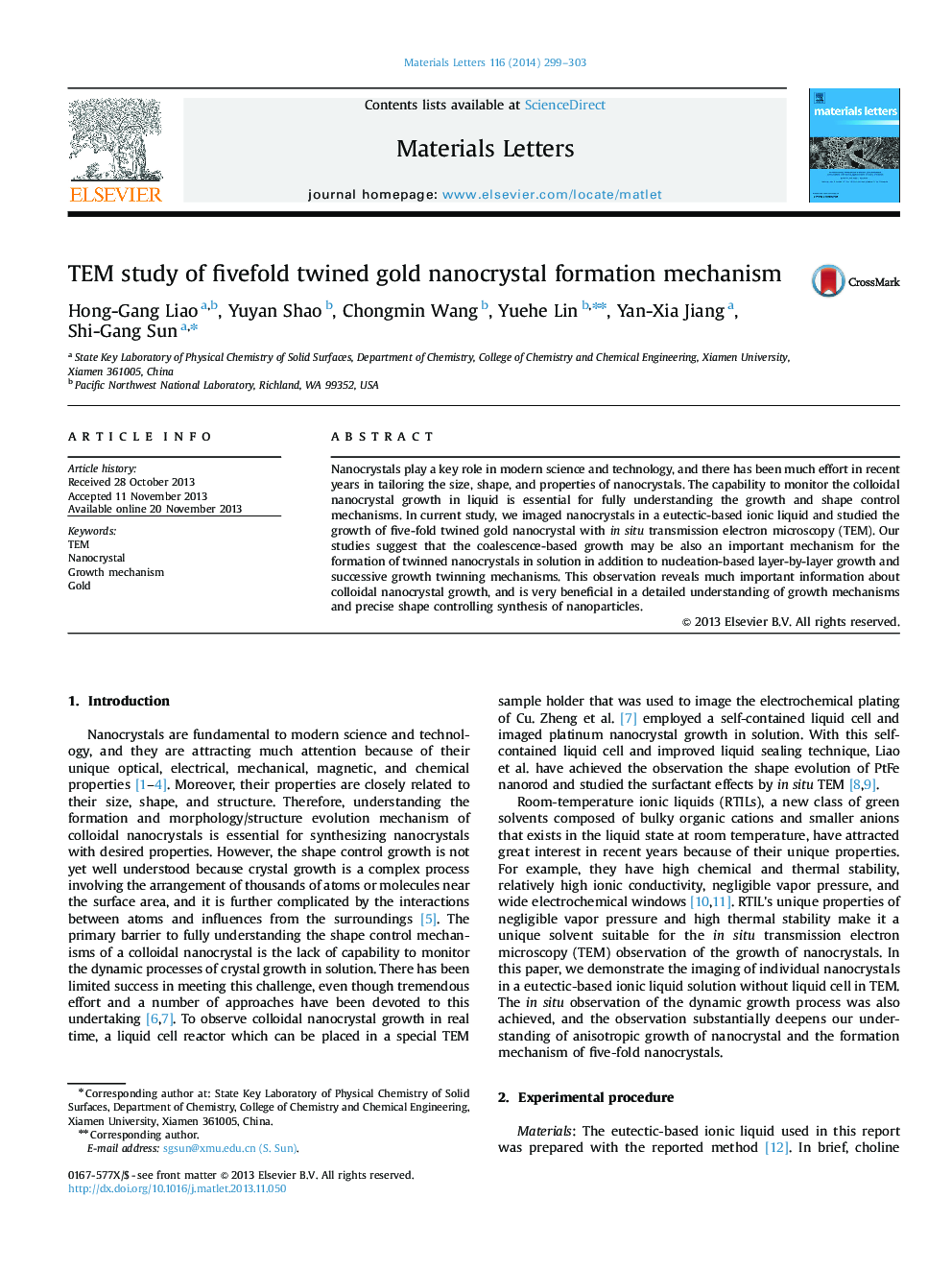 TEM study of fivefold twined gold nanocrystal formation mechanism