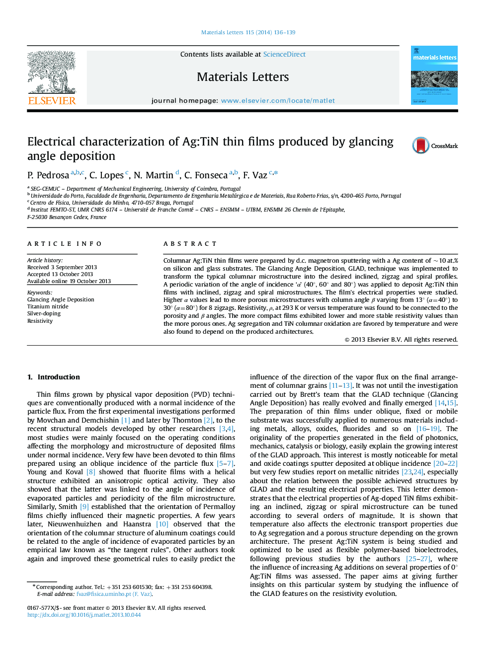 Electrical characterization of Ag:TiN thin films produced by glancing angle deposition