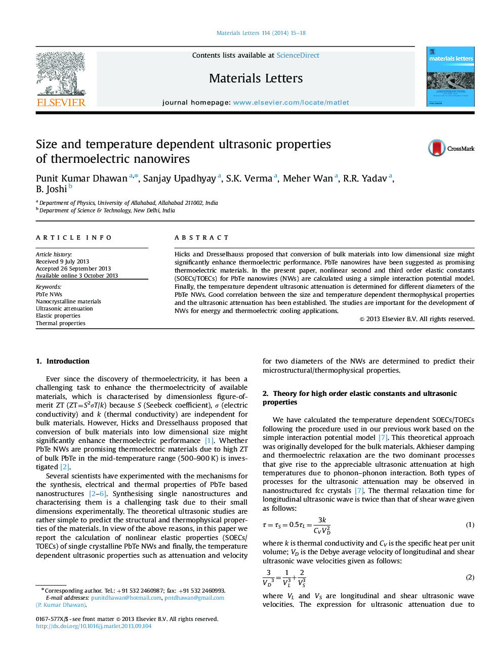 Size and temperature dependent ultrasonic properties of thermoelectric nanowires