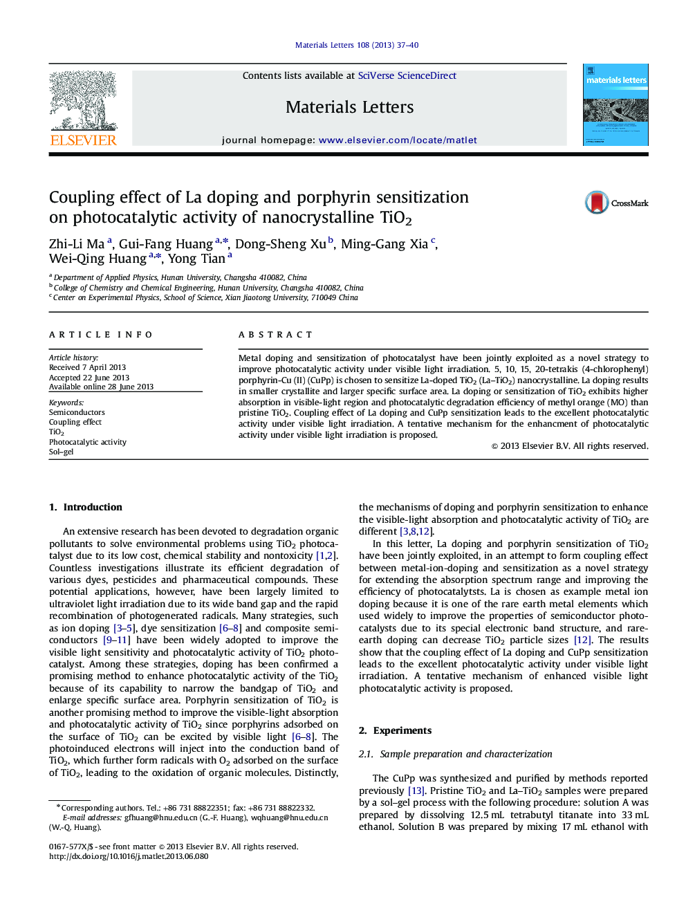 Coupling effect of La doping and porphyrin sensitization on photocatalytic activity of nanocrystalline TiO2