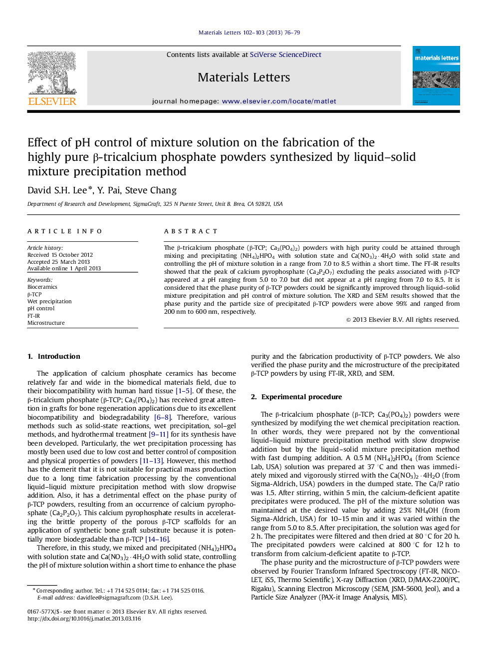 Effect of pH control of mixture solution on the fabrication of the highly pure β-tricalcium phosphate powders synthesized by liquid–solid mixture precipitation method