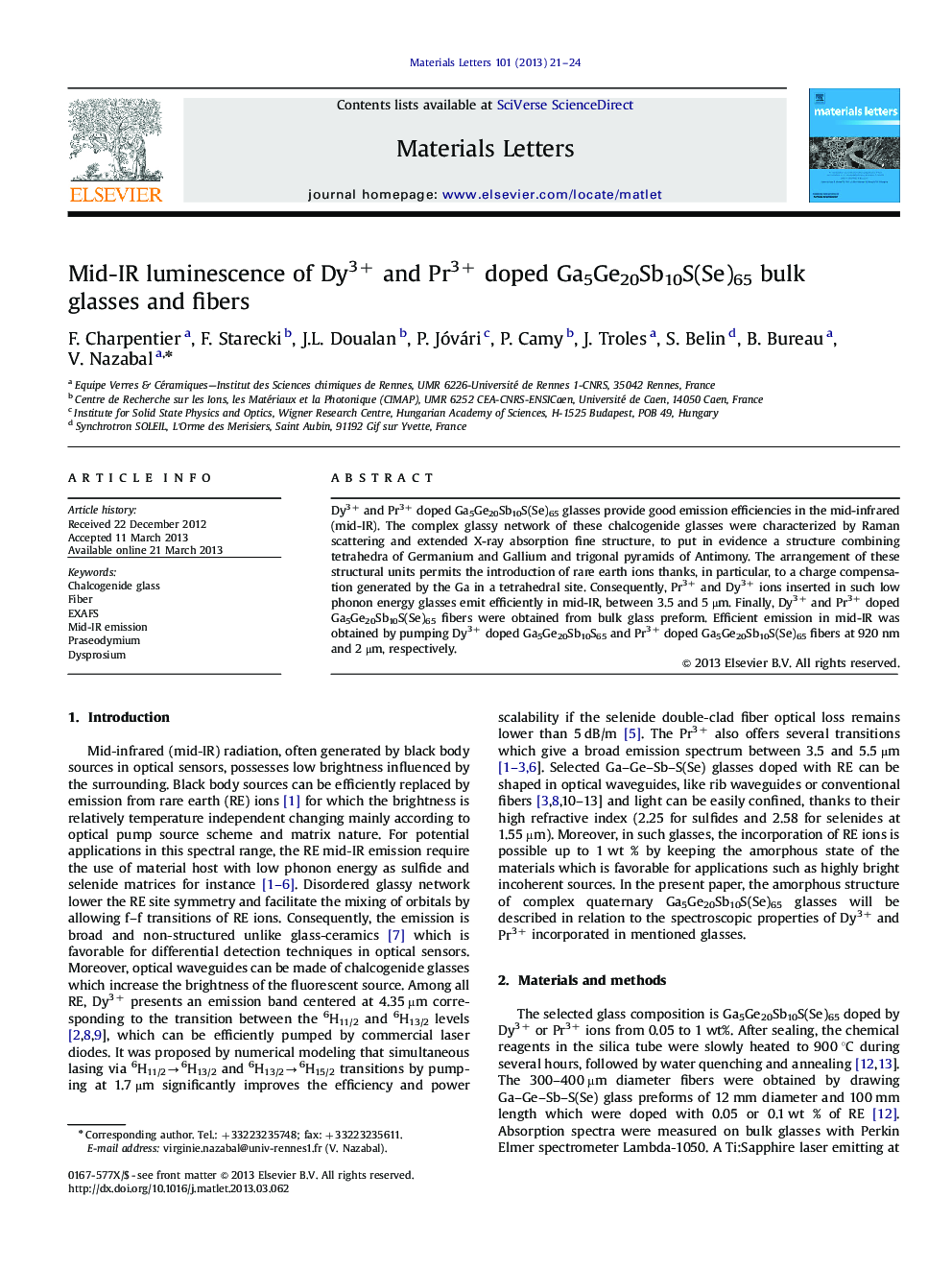 Mid-IR luminescence of Dy3+ and Pr3+ doped Ga5Ge20Sb10S(Se)65 bulk glasses and fibers