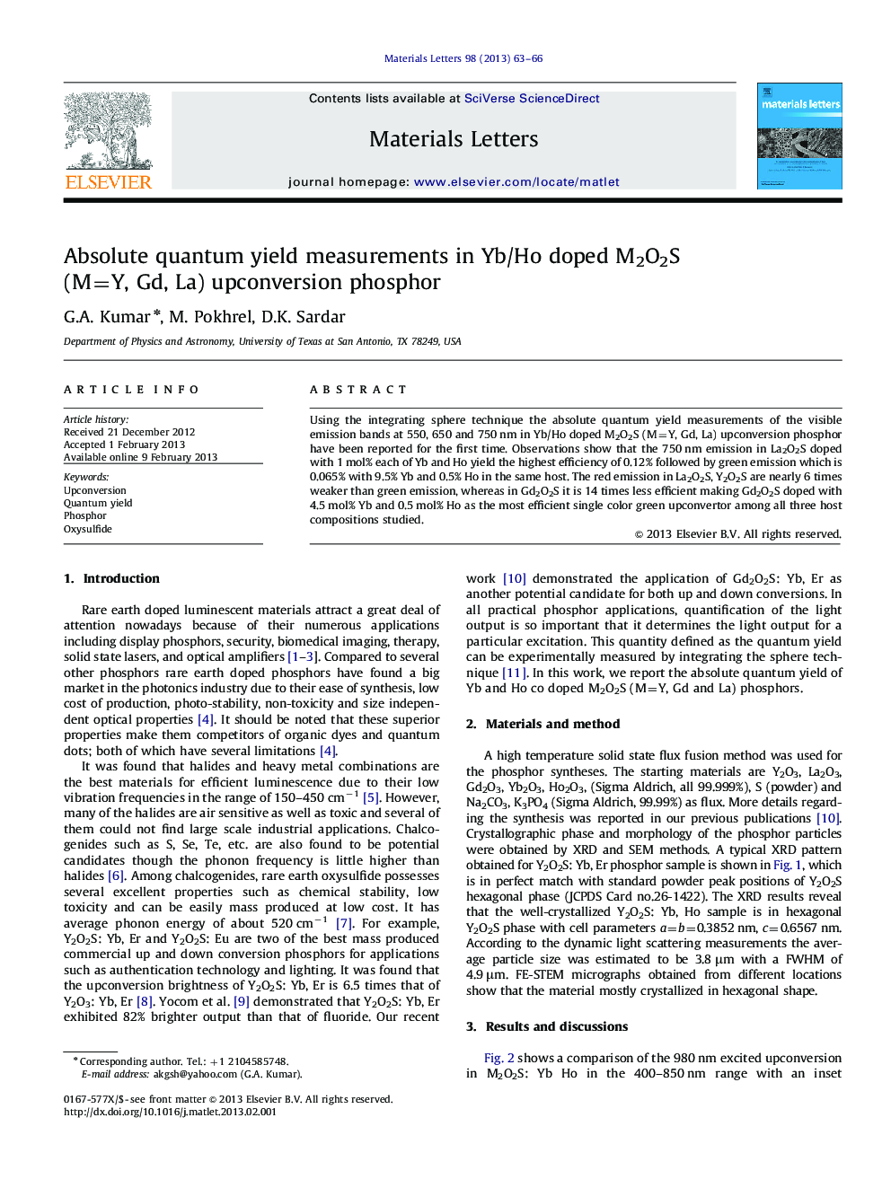 Absolute quantum yield measurements in Yb/Ho doped M2O2S (M=Y, Gd, La) upconversion phosphor