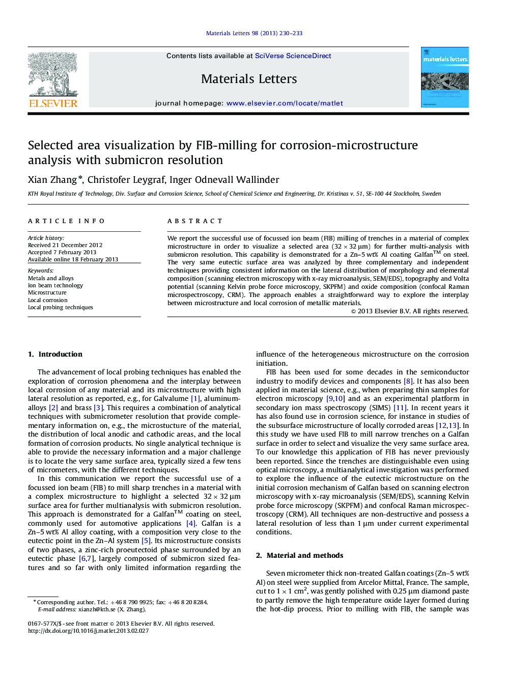 Selected area visualization by FIB-milling for corrosion-microstructure analysis with submicron resolution