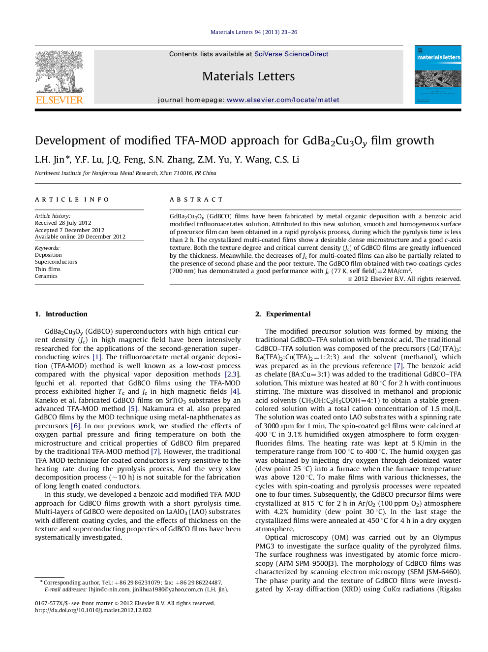 Development of modified TFA-MOD approach for GdBa2Cu3Oy film growth