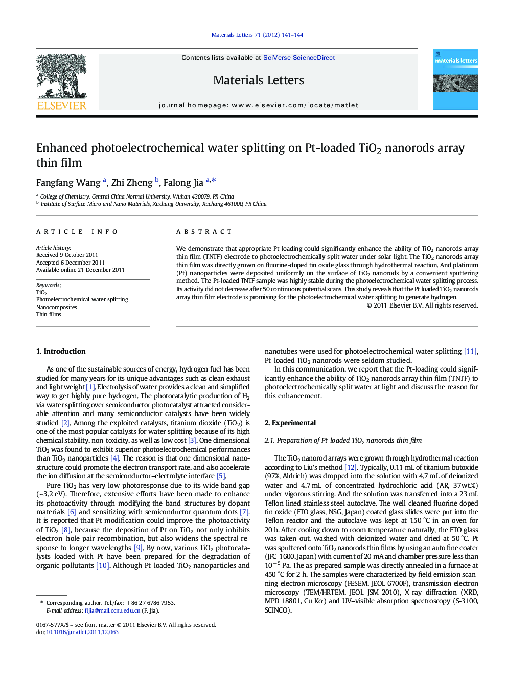 Enhanced photoelectrochemical water splitting on Pt-loaded TiO2 nanorods array thin film