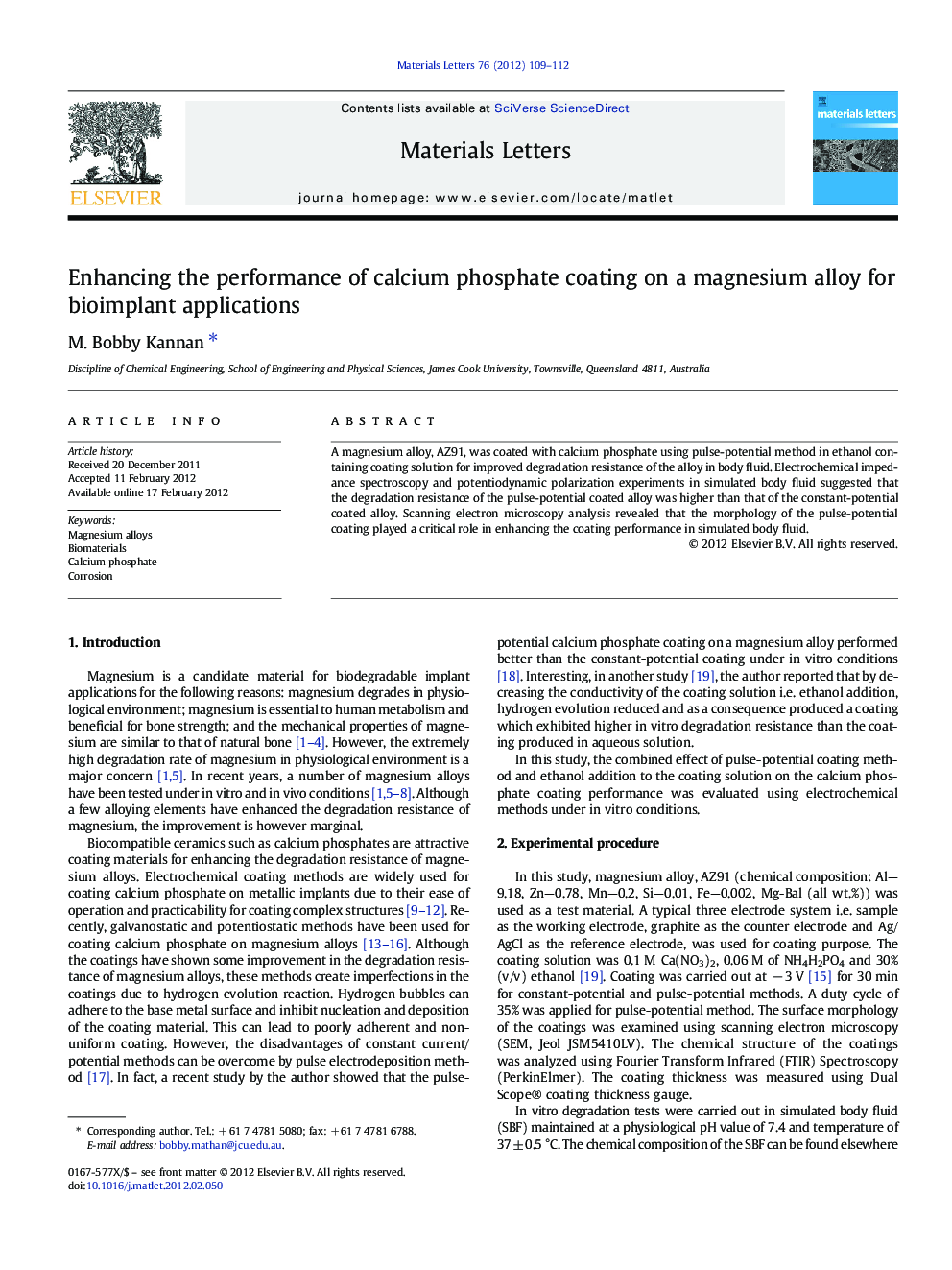 Enhancing the performance of calcium phosphate coating on a magnesium alloy for bioimplant applications