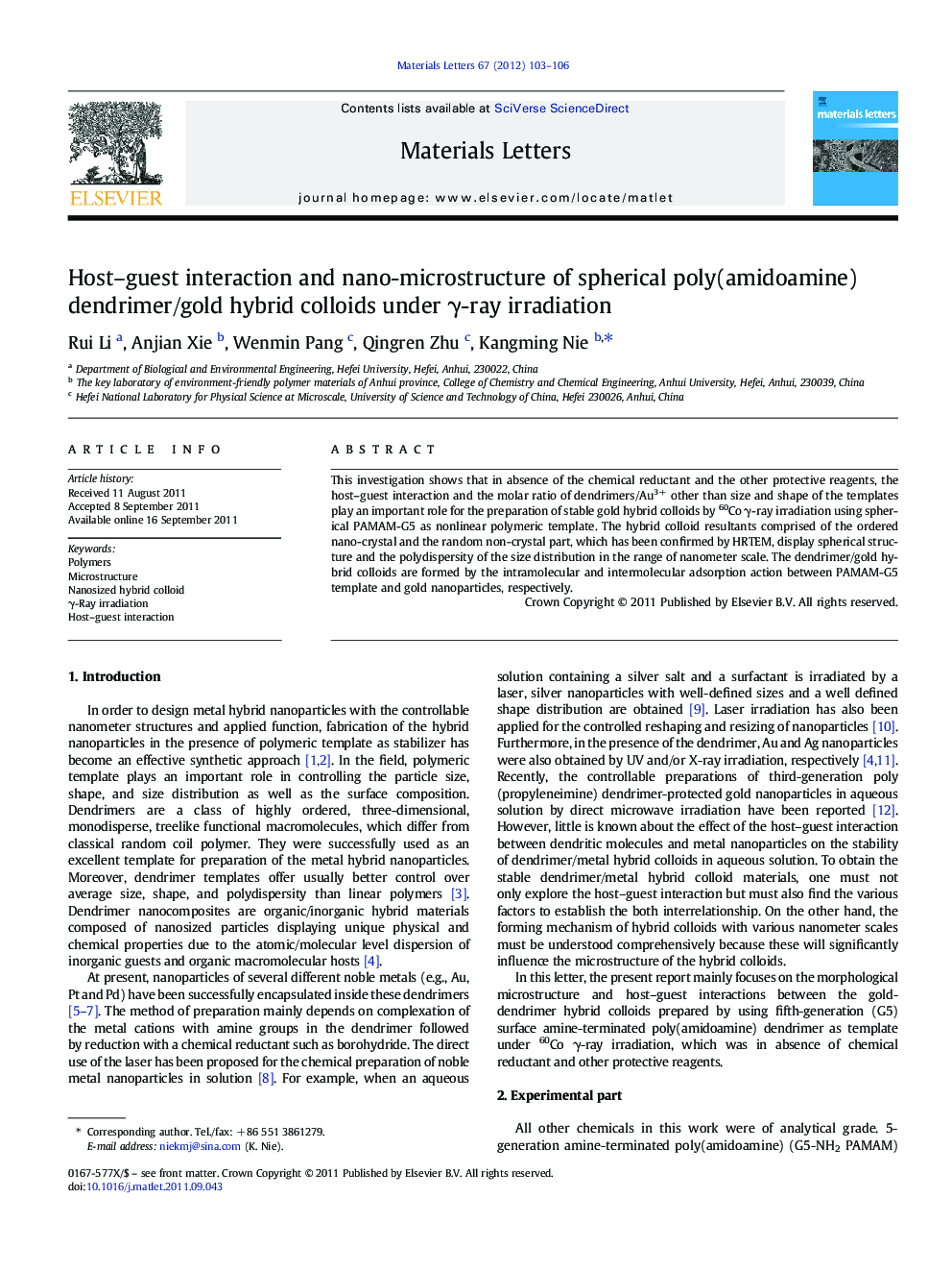 Host–guest interaction and nano-microstructure of spherical poly(amidoamine) dendrimer/gold hybrid colloids under γ-ray irradiation